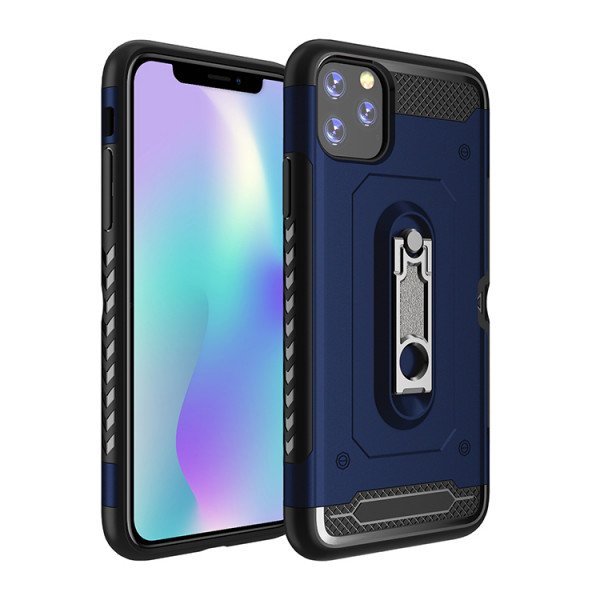 Wholesale iPhone 11 Pro Max (6.5in) Rugged Kickstand Armor Case with Card Slot (Navy Blue)